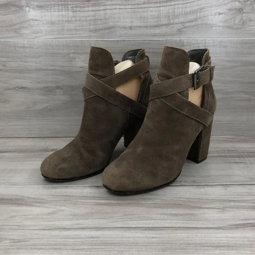 Ash Ankle Boots Women's 37 Famous Brown Suede Buckle Heel Booties